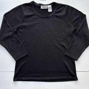 Vintage Laura Ashley 90s Classic Black Shimmer Metallic 3/4 Sleeve Top PS